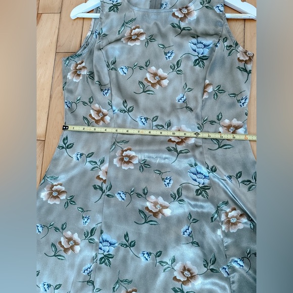 Satin Floral Mini Dress - Green/
Blue - Size Not Mark - Measurements - Picture 8 of 8